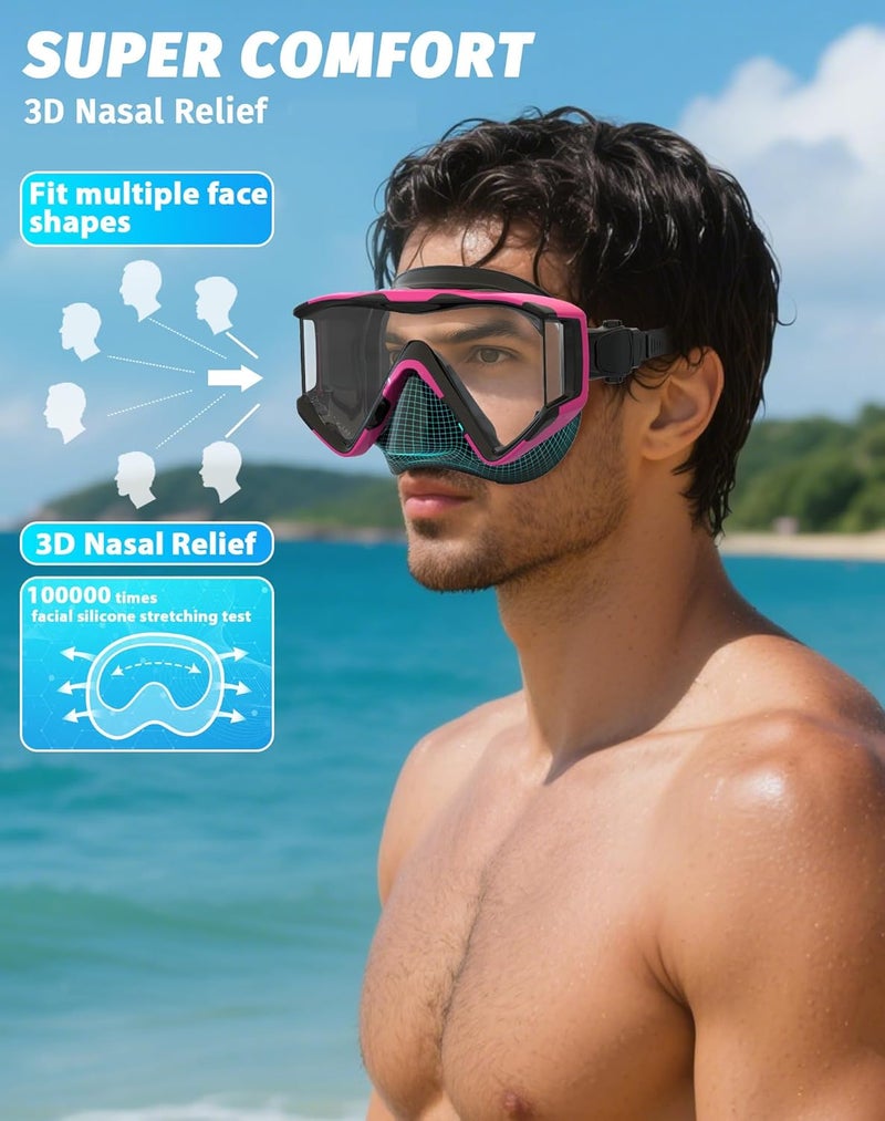 Greatever Snorkel Set Pano 3 Window Snorkel Mask Adult, Panoramic Wide View, Anti-Fog Scuba Diving Mask, Anti-Leak Snorkel Goggles Dry Top Snorkel, Professional Snorkeling Gear for Adults - Image 3